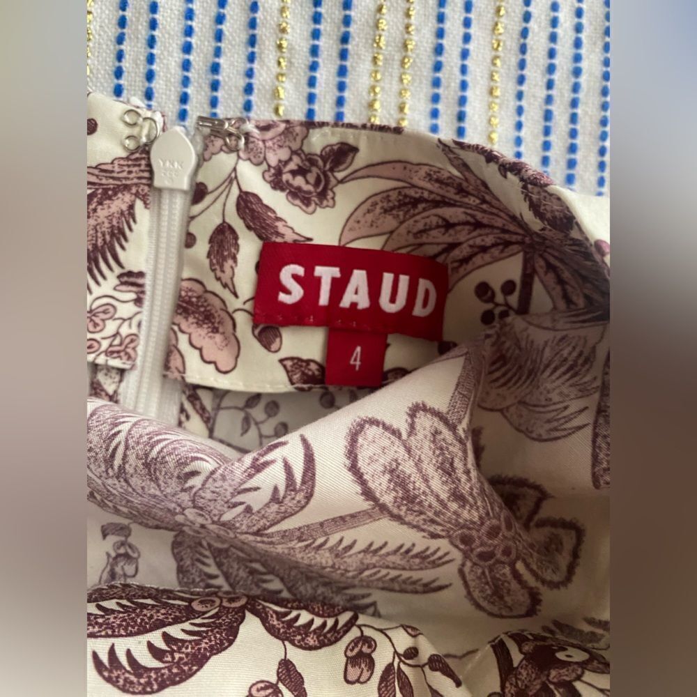 STAUD Maxi Dress Cowl Neck White Brown Paisley Sz 4 Sleeveless mermaid cut - Picture 4 of 10